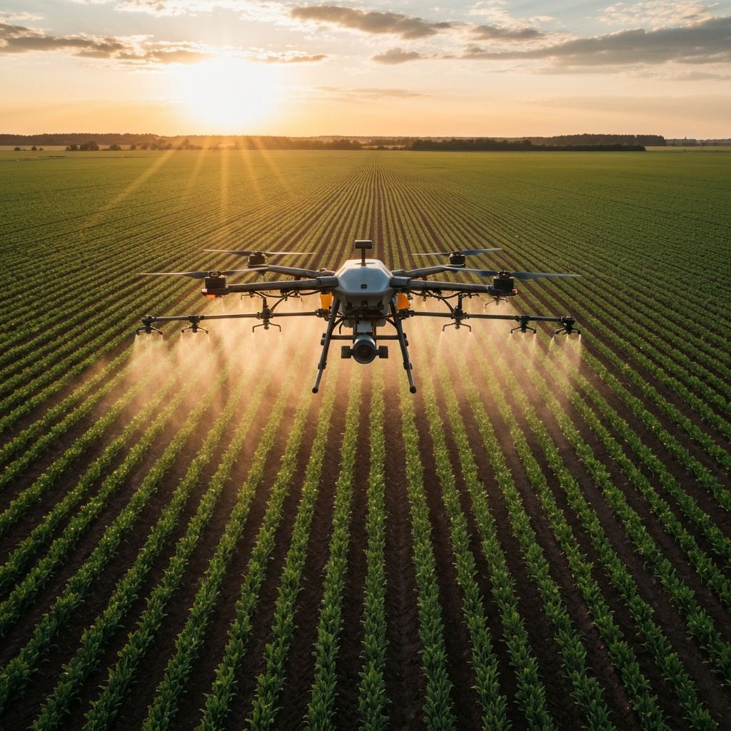 Agricultural drone over crops